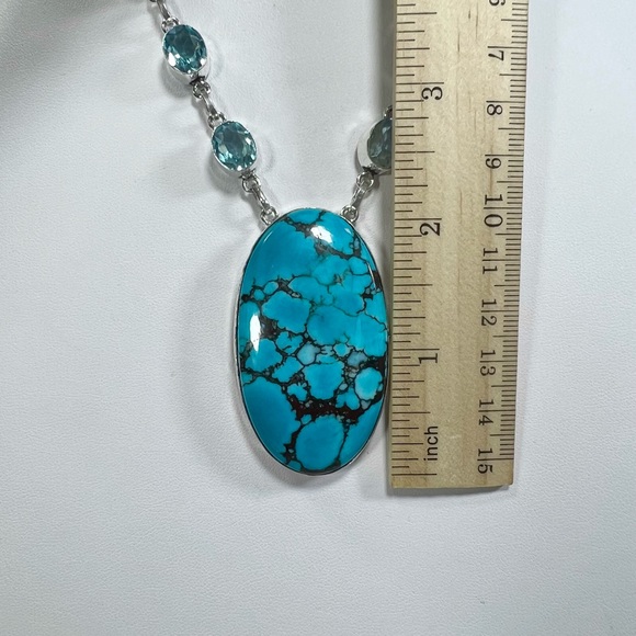 Exquisite Turquoise 925 Large Stone Gemstone Necklace & Earrings - Picture 6 of 9